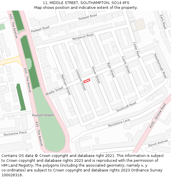 11, MIDDLE STREET, SOUTHAMPTON, SO14 6FS: Location map and indicative extent of plot