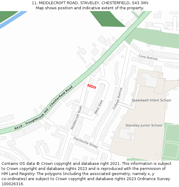 11, MIDDLECROFT ROAD, STAVELEY, CHESTERFIELD, S43 3XN: Location map and indicative extent of plot