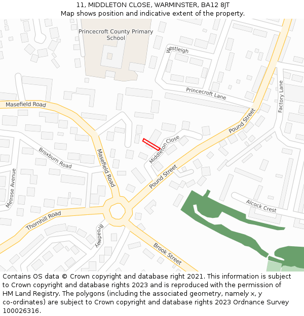 11, MIDDLETON CLOSE, WARMINSTER, BA12 8JT: Location map and indicative extent of plot