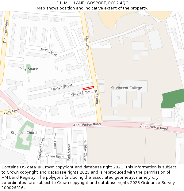 11, MILL LANE, GOSPORT, PO12 4QG: Location map and indicative extent of plot