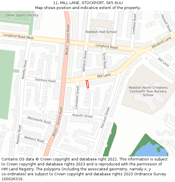 11, MILL LANE, STOCKPORT, SK5 6UU: Location map and indicative extent of plot