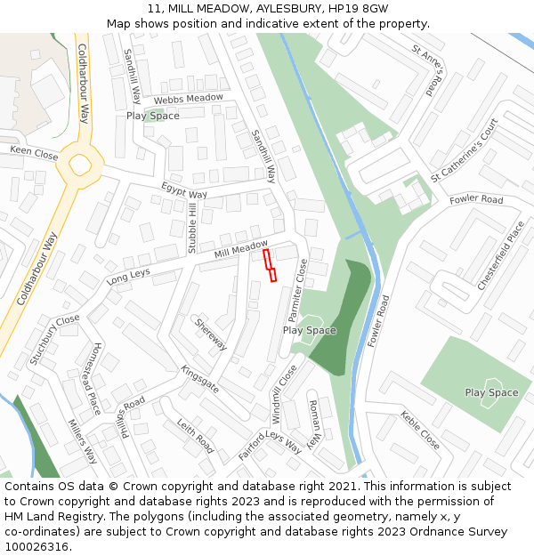 11, MILL MEADOW, AYLESBURY, HP19 8GW: Location map and indicative extent of plot