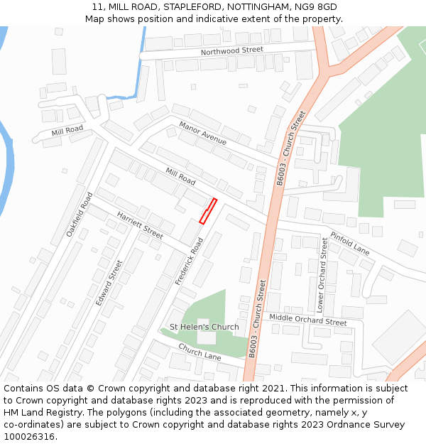 11, MILL ROAD, STAPLEFORD, NOTTINGHAM, NG9 8GD: Location map and indicative extent of plot