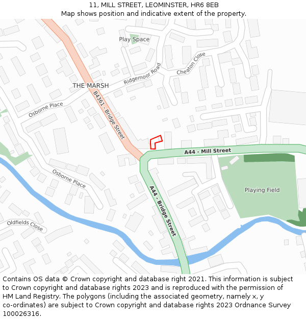 11, MILL STREET, LEOMINSTER, HR6 8EB: Location map and indicative extent of plot