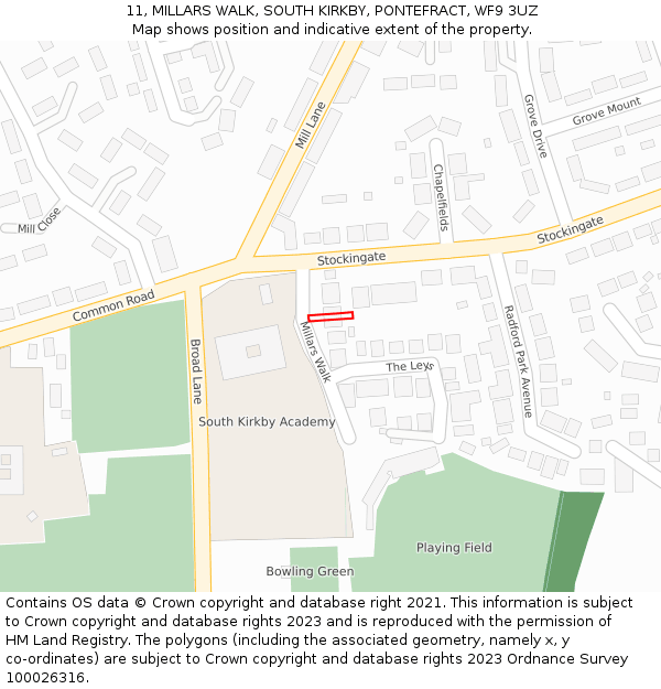 11, MILLARS WALK, SOUTH KIRKBY, PONTEFRACT, WF9 3UZ: Location map and indicative extent of plot