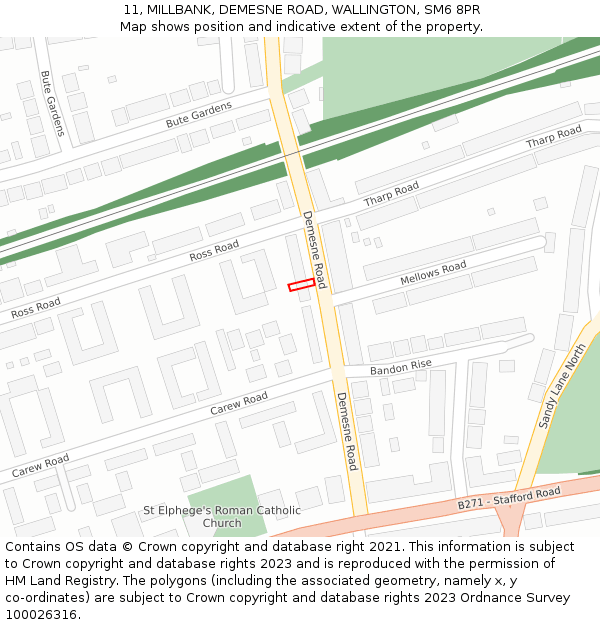 11, MILLBANK, DEMESNE ROAD, WALLINGTON, SM6 8PR: Location map and indicative extent of plot