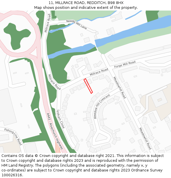 11, MILLRACE ROAD, REDDITCH, B98 8HX: Location map and indicative extent of plot