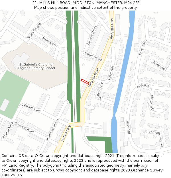 11, MILLS HILL ROAD, MIDDLETON, MANCHESTER, M24 2EF: Location map and indicative extent of plot