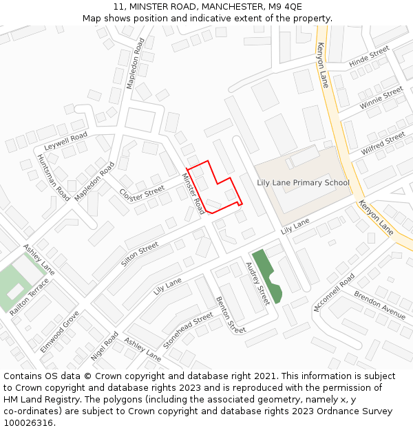 11, MINSTER ROAD, MANCHESTER, M9 4QE: Location map and indicative extent of plot