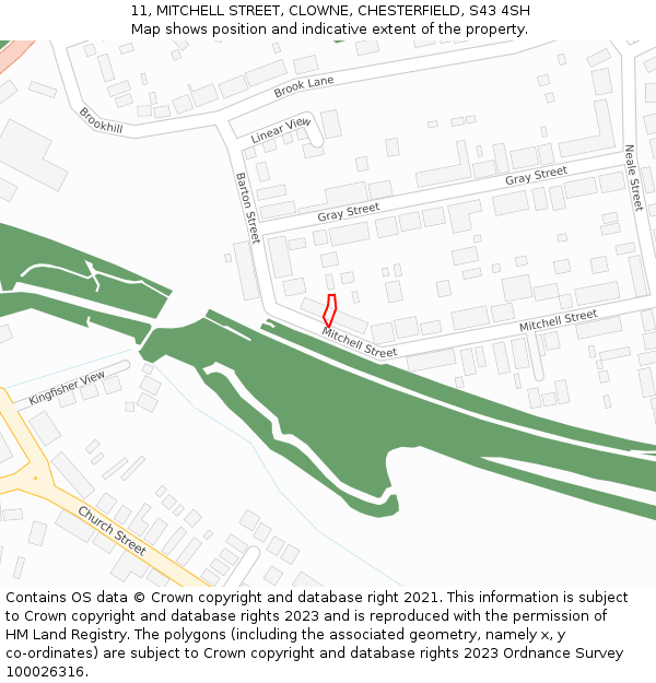 11, MITCHELL STREET, CLOWNE, CHESTERFIELD, S43 4SH: Location map and indicative extent of plot