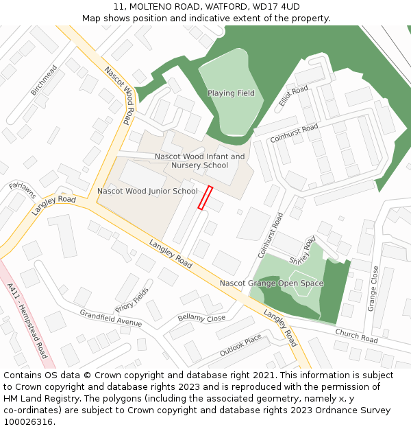 11, MOLTENO ROAD, WATFORD, WD17 4UD: Location map and indicative extent of plot