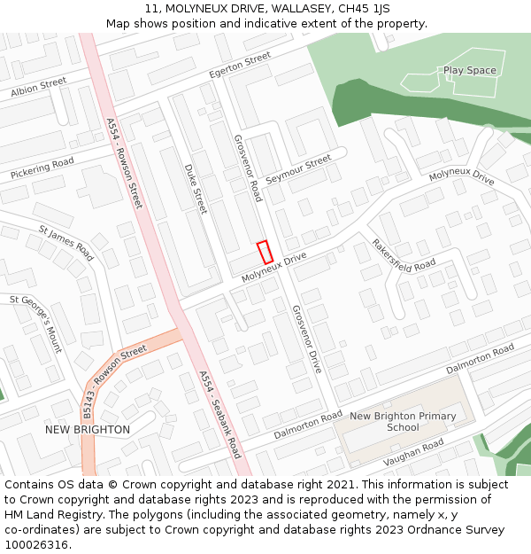 11, MOLYNEUX DRIVE, WALLASEY, CH45 1JS: Location map and indicative extent of plot