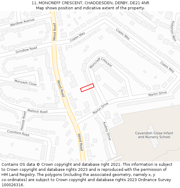 11, MONCRIEFF CRESCENT, CHADDESDEN, DERBY, DE21 4NR: Location map and indicative extent of plot