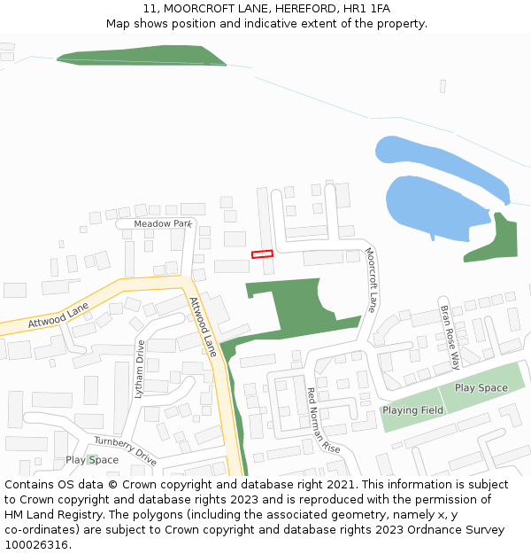 11, MOORCROFT LANE, HEREFORD, HR1 1FA: Location map and indicative extent of plot