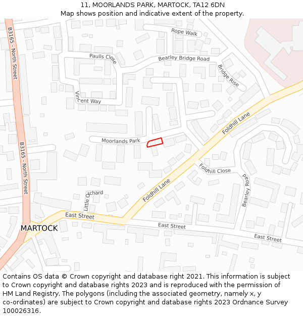 11, MOORLANDS PARK, MARTOCK, TA12 6DN: Location map and indicative extent of plot