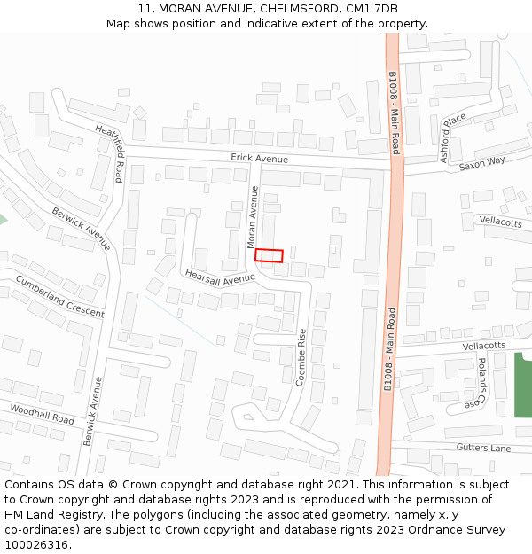 11, MORAN AVENUE, CHELMSFORD, CM1 7DB: Location map and indicative extent of plot