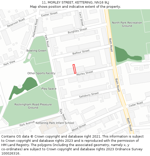 11, MORLEY STREET, KETTERING, NN16 9LJ: Location map and indicative extent of plot