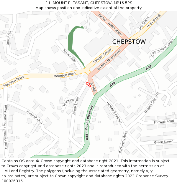 11, MOUNT PLEASANT, CHEPSTOW, NP16 5PS: Location map and indicative extent of plot