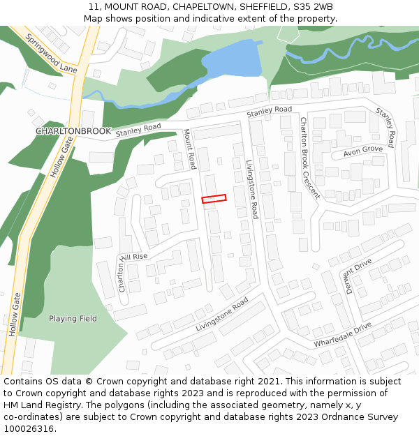 11, MOUNT ROAD, CHAPELTOWN, SHEFFIELD, S35 2WB: Location map and indicative extent of plot