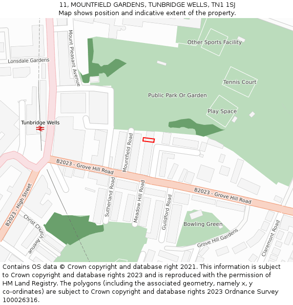 11, MOUNTFIELD GARDENS, TUNBRIDGE WELLS, TN1 1SJ: Location map and indicative extent of plot