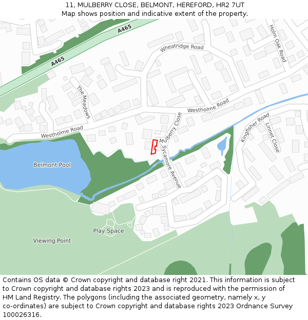 11, MULBERRY CLOSE, BELMONT, HEREFORD, HR2 7UT: Location map and indicative extent of plot