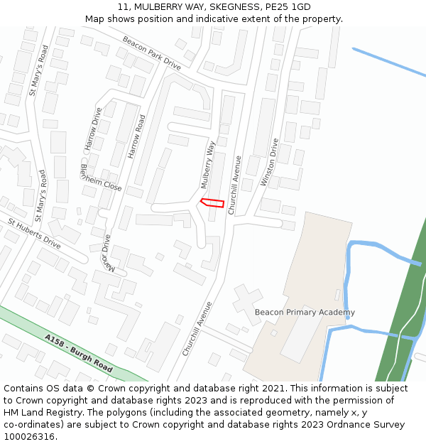 11, MULBERRY WAY, SKEGNESS, PE25 1GD: Location map and indicative extent of plot