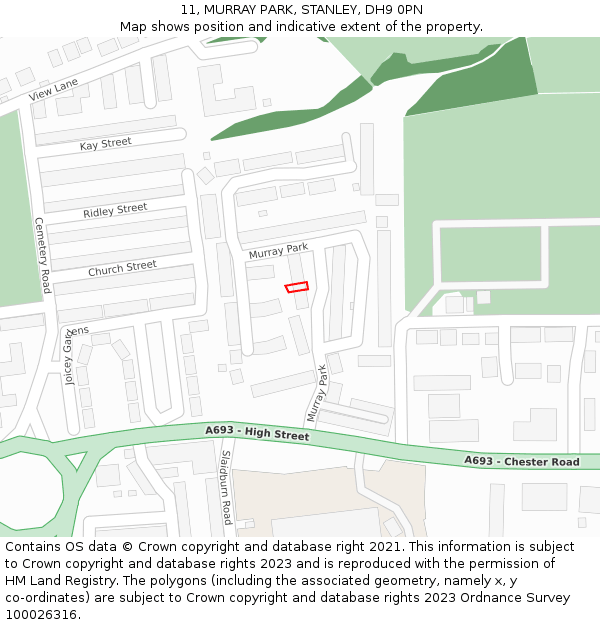 11, MURRAY PARK, STANLEY, DH9 0PN: Location map and indicative extent of plot