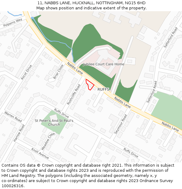 11, NABBS LANE, HUCKNALL, NOTTINGHAM, NG15 6HD: Location map and indicative extent of plot