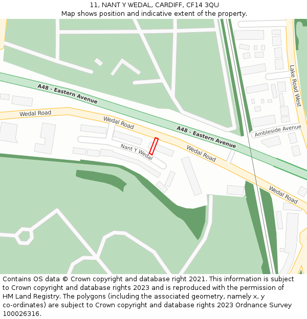 11, NANT Y WEDAL, CARDIFF, CF14 3QU: Location map and indicative extent of plot