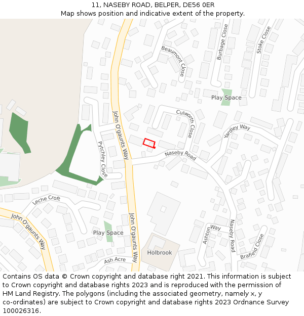 11, NASEBY ROAD, BELPER, DE56 0ER: Location map and indicative extent of plot