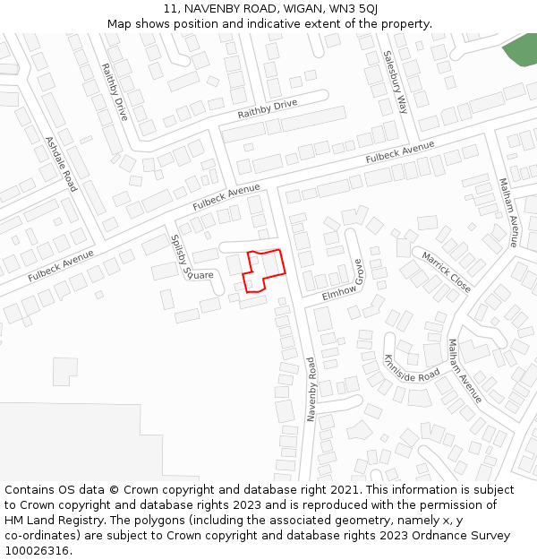11, NAVENBY ROAD, WIGAN, WN3 5QJ: Location map and indicative extent of plot