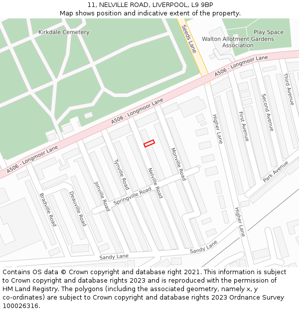 11, NELVILLE ROAD, LIVERPOOL, L9 9BP: Location map and indicative extent of plot