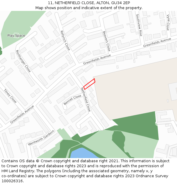 11, NETHERFIELD CLOSE, ALTON, GU34 2EP: Location map and indicative extent of plot