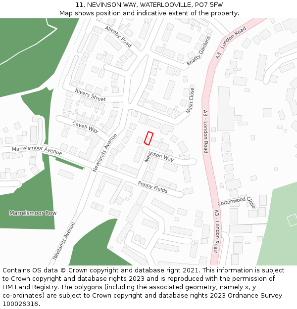 11, NEVINSON WAY, WATERLOOVILLE, PO7 5FW: Location map and indicative extent of plot