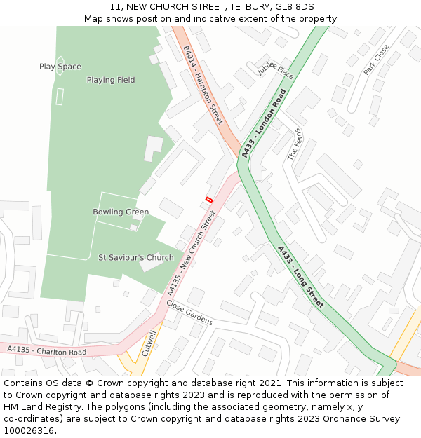 11, NEW CHURCH STREET, TETBURY, GL8 8DS: Location map and indicative extent of plot