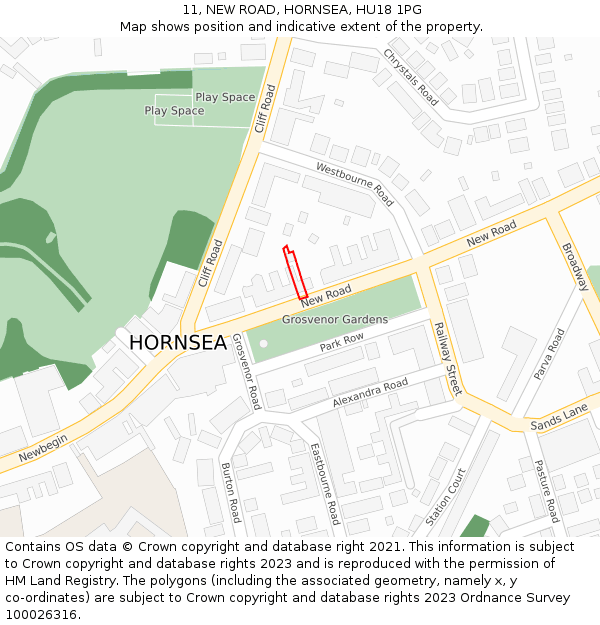 11, NEW ROAD, HORNSEA, HU18 1PG: Location map and indicative extent of plot