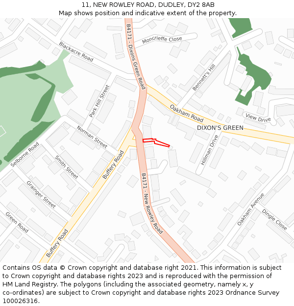11, NEW ROWLEY ROAD, DUDLEY, DY2 8AB: Location map and indicative extent of plot