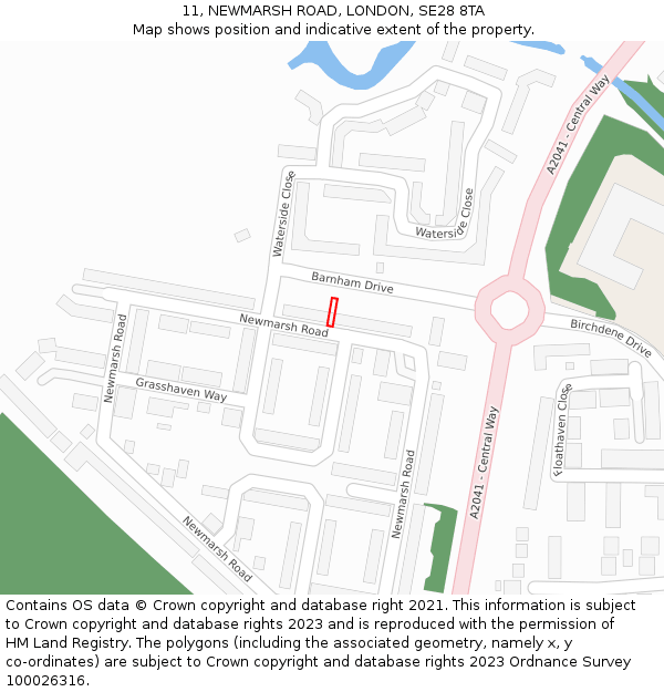 11, NEWMARSH ROAD, LONDON, SE28 8TA: Location map and indicative extent of plot