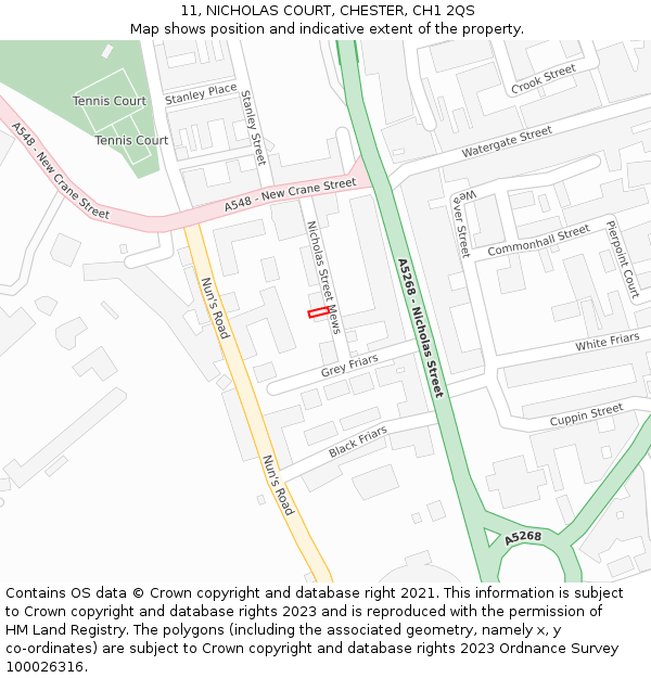 11, NICHOLAS COURT, CHESTER, CH1 2QS: Location map and indicative extent of plot