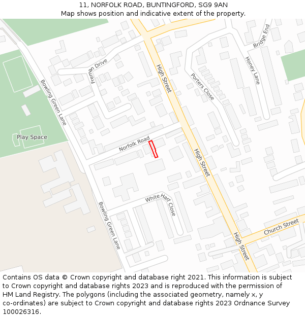 11, NORFOLK ROAD, BUNTINGFORD, SG9 9AN: Location map and indicative extent of plot