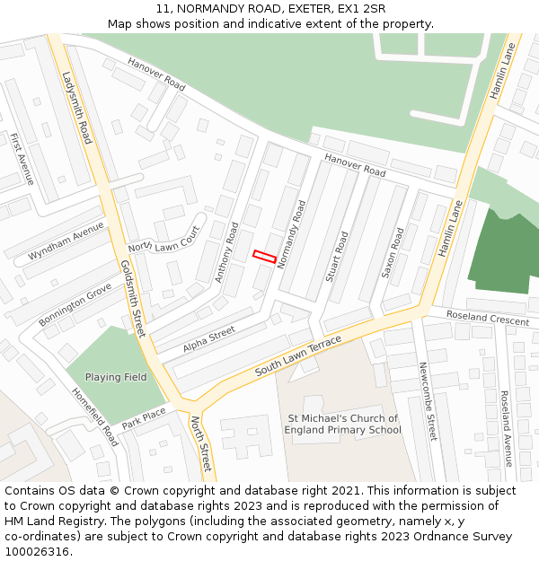 11, NORMANDY ROAD, EXETER, EX1 2SR: Location map and indicative extent of plot