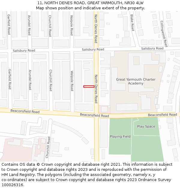11, NORTH DENES ROAD, GREAT YARMOUTH, NR30 4LW: Location map and indicative extent of plot