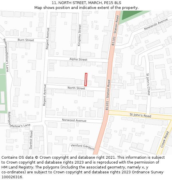 11, NORTH STREET, MARCH, PE15 8LS: Location map and indicative extent of plot
