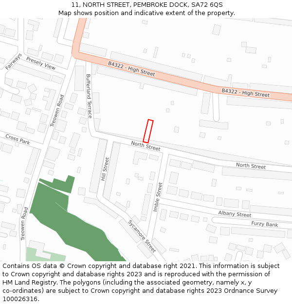 11, NORTH STREET, PEMBROKE DOCK, SA72 6QS: Location map and indicative extent of plot