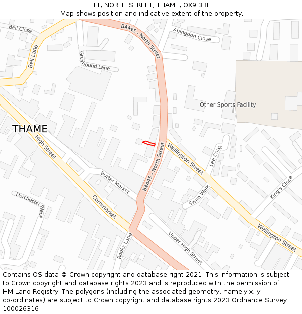 11, NORTH STREET, THAME, OX9 3BH: Location map and indicative extent of plot