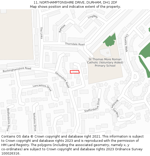11, NORTHAMPTONSHIRE DRIVE, DURHAM, DH1 2DF: Location map and indicative extent of plot