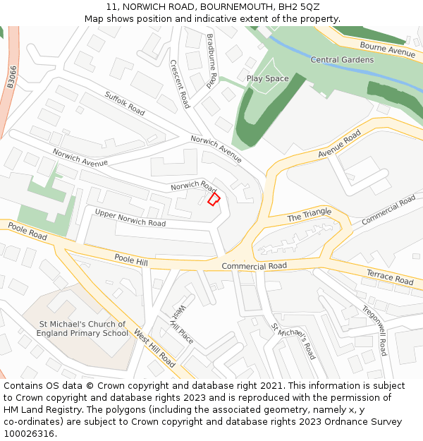 11, NORWICH ROAD, BOURNEMOUTH, BH2 5QZ: Location map and indicative extent of plot