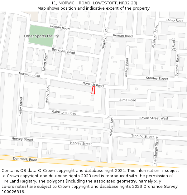 11, NORWICH ROAD, LOWESTOFT, NR32 2BJ: Location map and indicative extent of plot
