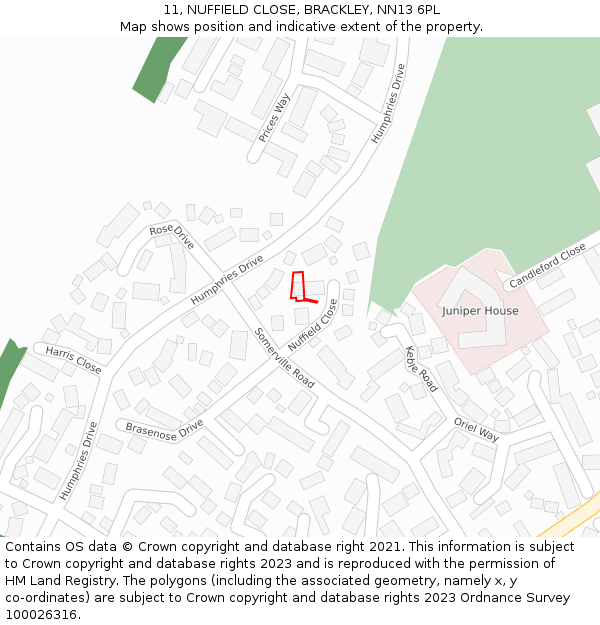 11, NUFFIELD CLOSE, BRACKLEY, NN13 6PL: Location map and indicative extent of plot