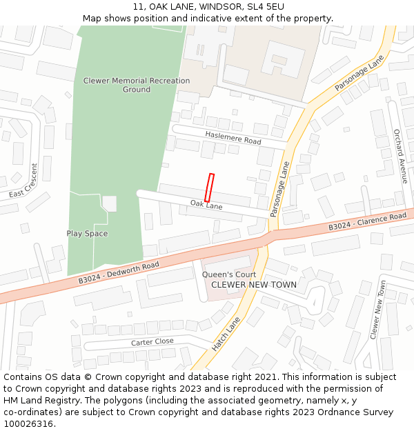 11, OAK LANE, WINDSOR, SL4 5EU: Location map and indicative extent of plot